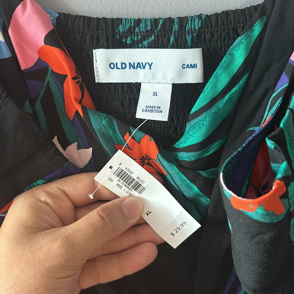 Old Navy Black Tropical Floral Midi Dress - Picture 3 of 4